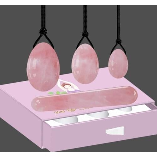 Rose Quartz Yoni Egg Set Vaginal Tightening Kegel Exercise Egg Natural Pink Crystal Yoni Wand Feminine Hygiene Care Massage Ball