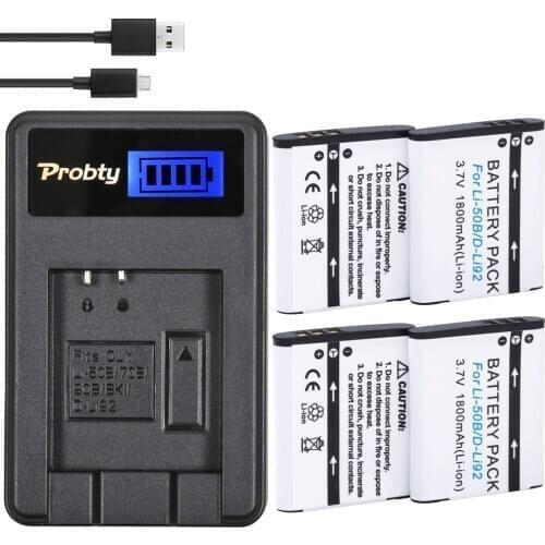 PROBTY 4Pcs Li-50B Li 50B Li50B Battery + LCD USB Charger For Olympus Mju 1020 SP-800UZ Stylus 1010 u 1010 1020 Ricoh CX3 CX4
