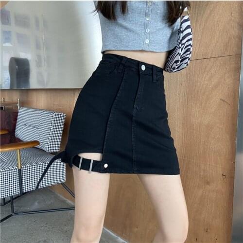 Korean Chic Denim Irregular High Waist Jupe Femme Skirt Black A-line Skirt In Spring Summer Mini Skirt Sexy Women Clothes