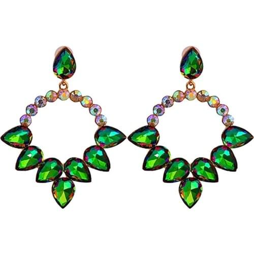 ZHINI 7 Colors Big Crystal Big Earrings for Women Exaggerated Punk Geometric Circle Dangle Drop Earring Fashion Jewelry brincos