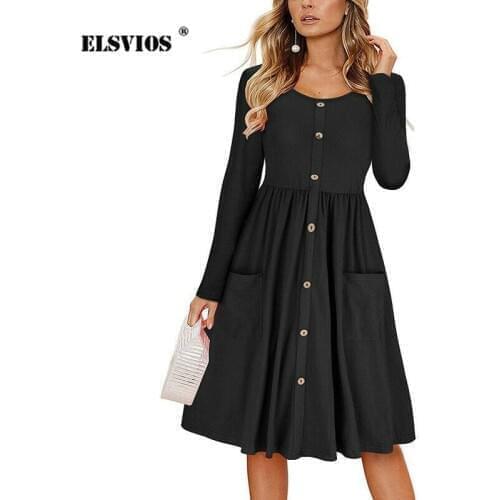Female Fashion O Neck Solid Color Dress High Waist Stitching Pocket Autumn Winter Mid-length Dress Elegant Office Lady Dresses