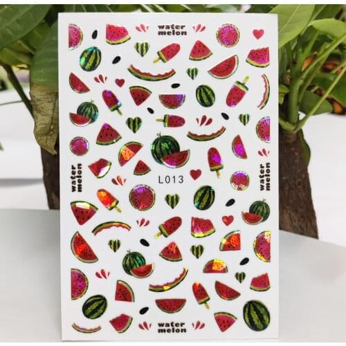 3D Nail Sticker Waterproof Shining Stickers for Nails Sweet Watermelon Popsicle Fruit Nail Art Decoration Aurora Silver Design