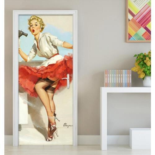 3D Wall Door Sticker Modern Creative Figure Wallpaper Home Design Living Room Restaurant PVC Self-Adhesive Waterproof Door Decal