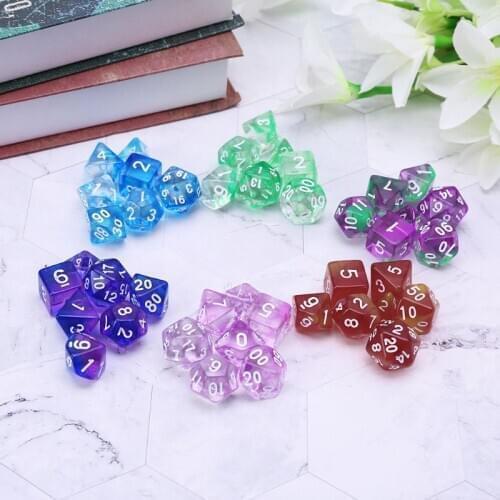 7pcs Transparent Sided Dice D4 D6 D8 D10 D12 D20 Dungeons & Dragon D&D RPG Poly Table Board Game Set