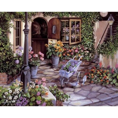 Free shipping Mediterranean sea garden flower oil painting canvas prints printed on canvas home wall art decoration picture