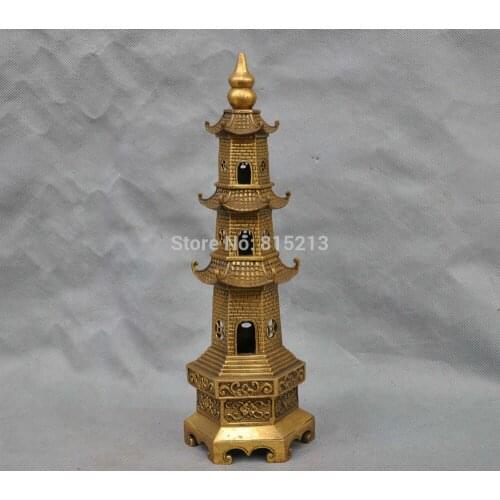 Bi001097 11" Chinese Tibetan Religion Buddhism bronze brass Buddha Tower stupa pagoda