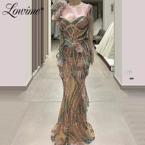Vestidos De Fiesta Shiny Fabric Arabic Dubai Glitter Evening Dresses 2020 Robe De Soiree Long Sleeves Middle East Party Dress