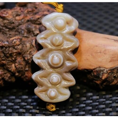Big Treasure TalismanMagic Power Tibetan Onyx Sculptural A Group 5 Heaven Eye Pendant Amulet Carving Timestown