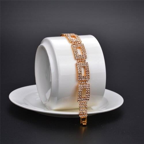 New Fashion Luxury Square Rhinestone Bracelet Gold Color Buckle Full Crystal Bracelets For Jewelry Women Birthday Gift