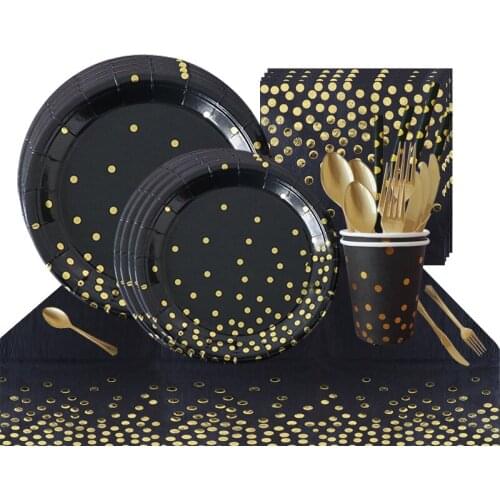 Bronzing golden dots party disposable tableware for birthday party decorations kids baby shower party supplies