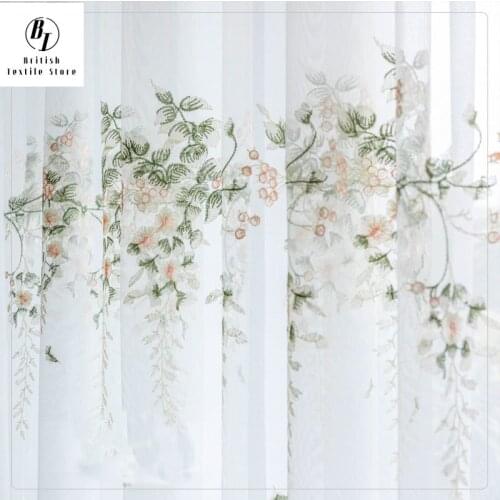 Floral Embroidered Tulle Window Curtains For Bedroom Korean Sheer Voile for Livingroom Treatments Kitchen Cortinas Drapes Decor