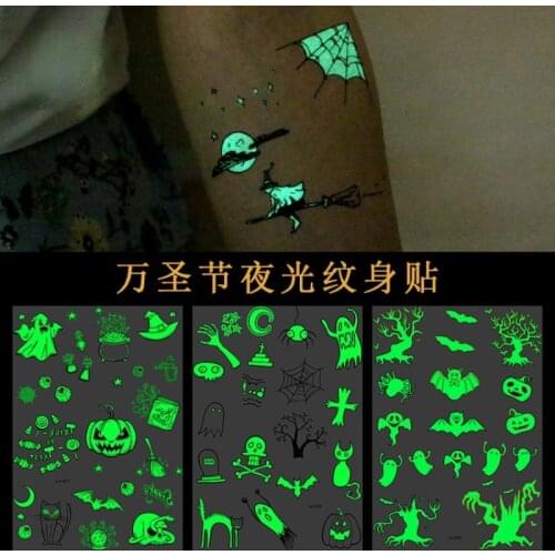 Spider Web Pumpkin Face Fluorescent Luminous Cartoon Waterproof Temporary Tattoo Stickers Halloween Temporary pattern Kids Toy
