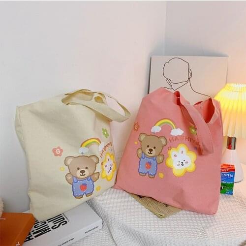 Canvas Tote Bag Women Shopper Bags Designer Handbags 2021 Casual Fashion Japanese Style Cartoon Little Bear Kawaii Shoulder Bags