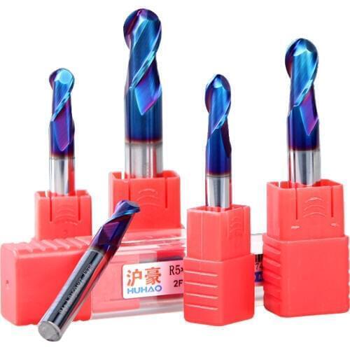 HRC63 Nano blue Coat Carbide Ball Nose End Mills Tap R0.5*50*4D CNC 2 Flutes Cone Bits Solid Carbide Huhao 4766