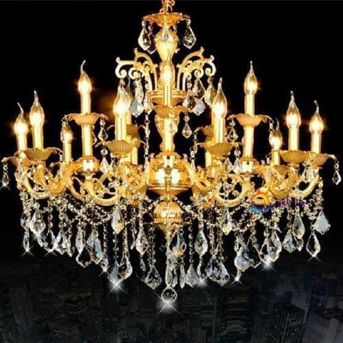 Italy Gold Chandelier Crystal pendant droplight E14 Led suspension luminaire For Living Room Hotel Villa Hanging Light lamparas