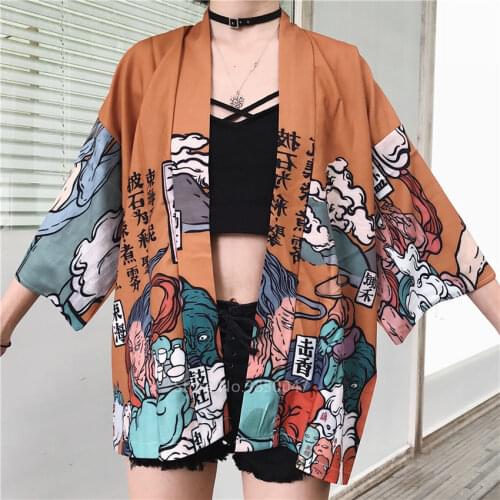 Kimono Women Summer Yukata Korean Harajuku Loose Japanese Coat Short Kimono Cardigan Female Haori Anima Cosplay Female Blouse