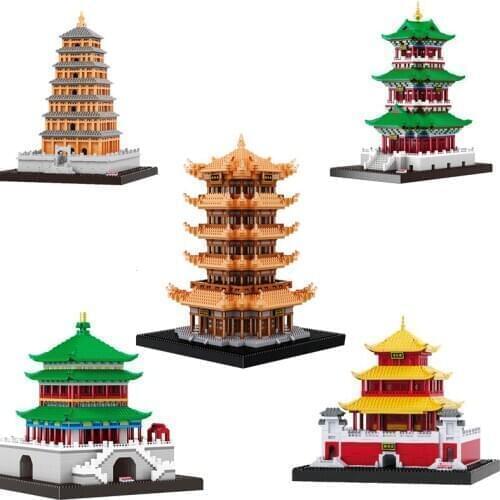 Classic China Traditional Architectural Model Yellow Crane Tower Building Blocks Toys Educational Model Bricks Kids Gifts
