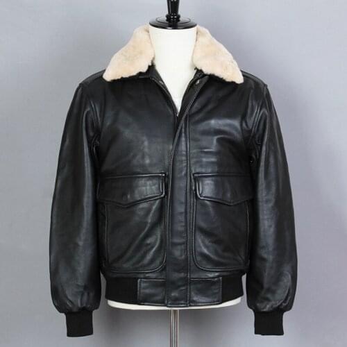 AVIREX FLY Fashion Air Force Bomber Jacket Black Genuine Leather Jacket Men Sheepskin Fur collar Loose Real Leather Winter Coat