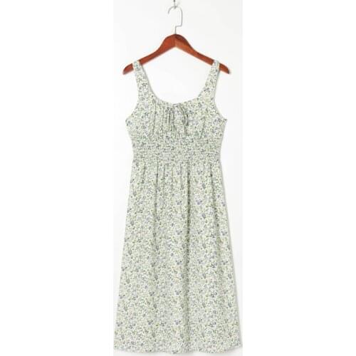 Summer Womens Casual Flower Printed Bowknot Decorated Slim Sling Dress