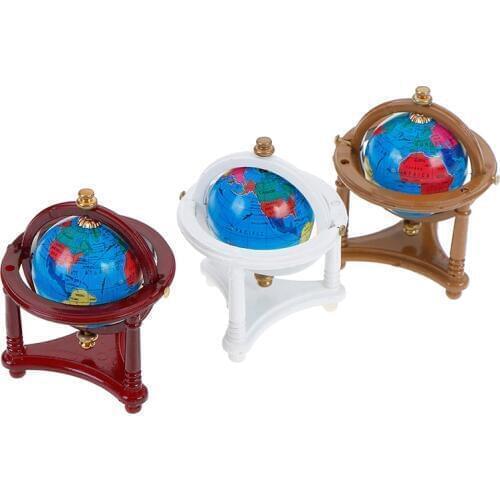 Rolling Globe With Wood Stand 1:12 Study Livingroom Bedroom Reading Room Furniture Toy Accessories Dollhouse Miniature