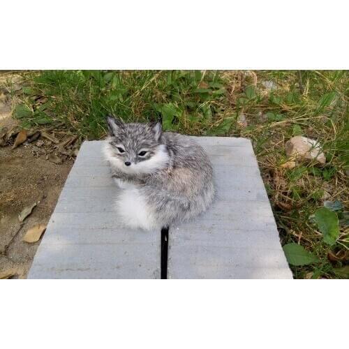 Simulation fox model,polyethylene&furry furs 13x12cm gray fox toy, prop,home decoration Xmas gift w4218