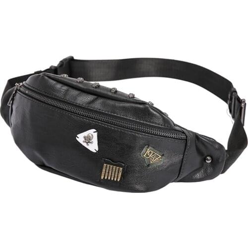Fashion Badge Men Chest Bags PU Shoulder Bags Outdoor Cycling Belt Crossbody Bag Mens Waist Bag Leather Cell Phone Chest Bags