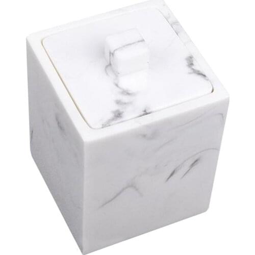 Marble Texture Resin Cotton Swab Lid Storage Box Canister Jar Makeup Pad Holder