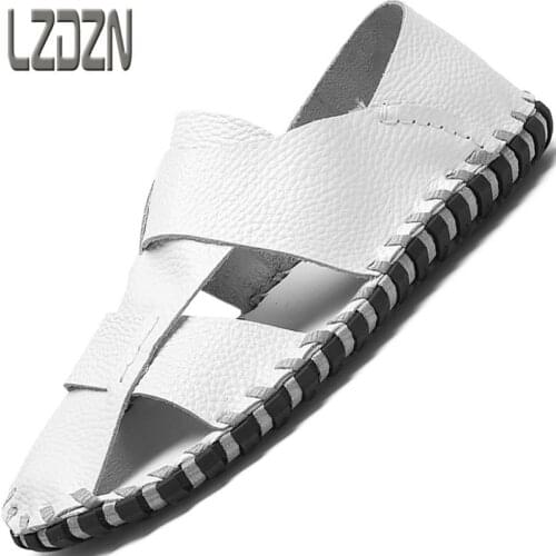 Slippers Sandals Mens Leather Sandals Summer Mens Shoes Summer White Original Chaussure Homme Zapatos De Hombre
