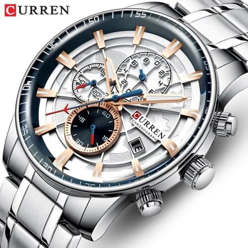 2020Curren Brand Mens Watches Luxury Stainless Steel Quartz Men Watch Sports Chronograph Wristwatch Big Dial Clock Relogio Mascu