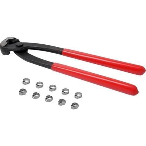 Stepless 1-Ear Clamp Kit - 10PCS 304 Stainless Steel Single Ear Hose Clamps with Ear Clamp Pincers Kit