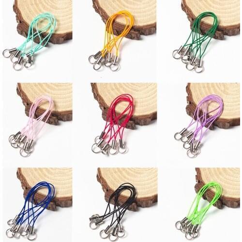 5Pcs Colorful Cell Phone Lanyard Cords Strap Lariat Lanyard Mobile Lobster Clasp Nylon Key Ring Chain DIY jewelry findings
