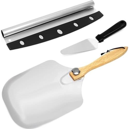 Stainless Steel Pizza Cutter+Pizza Peel+with Foldable Wooden Handle Pizza Shovel for Baking Pizza/Bread Pies/Cookies