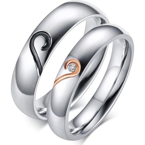 Heart shaped wedding rings for couples Lovers Alliance Korea Anniversary black rose gold plated stainless steel ring jewelry