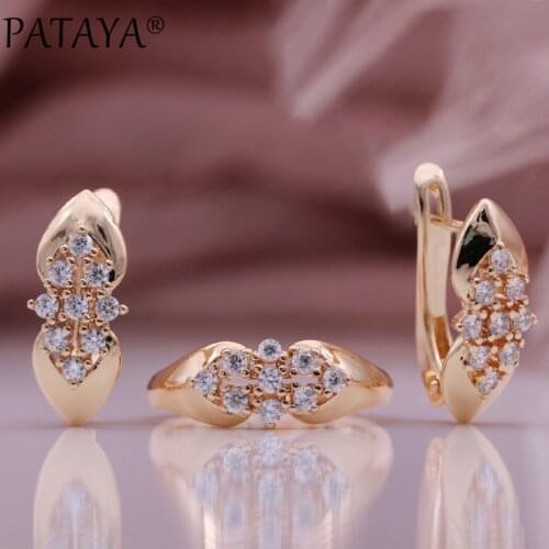 PATAYA New Trend Wedding Geometric Fashion Jewelry Sets 585 Rose Gold Women Noble Lovely White Natural Zircon Earrings Ring Set