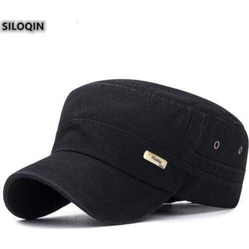 SILOQIN Mens Flat Cap Spring New Fashion Cotton Military Hats For Women Adjustable Size Retro Leisure Brands Tide Hat Snapback