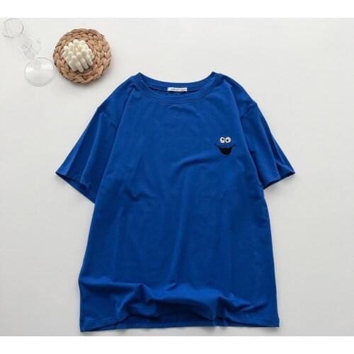 QRWR 2021 T Shirt Women Korean Fashion Casual O Neck Catoon T Shirt Loose Harajuku Short Sleeve Solid Color Bottoming Shirt Top