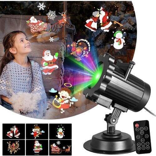 Christmas Laser Projector Animation Effect IP65 Indoor/Outdoor Halloween Projector 12 Patterns Snowflake/Snowman Laser Light