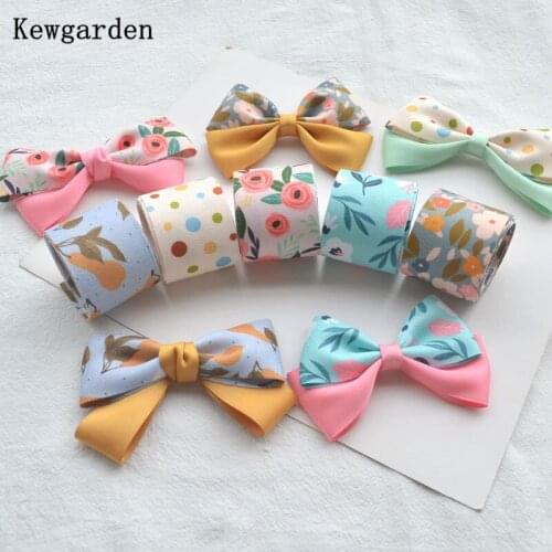 Kewgarden 1" 1.5" 16mm 25mm 38mm Printed Floral Ribbons DIY Bow Tie Hairpin Hair Accessories Handmade Sewing Tape 10 Yards