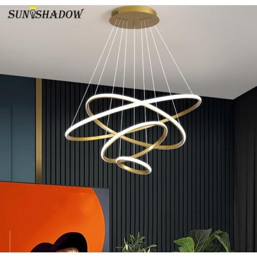 Modern Led Pendant Light Black&Gold&White Rings Chandelier Pendant Lamp for Living room Dining room Kitchen Bedroom Hanging Lamp