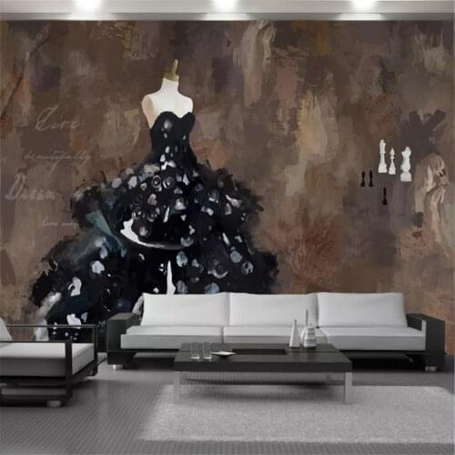 3d Modern Wallpaper Wallcovering Painting Mural Wallpapers of High Class Black Dress Clothing Store Background Wall Decoration