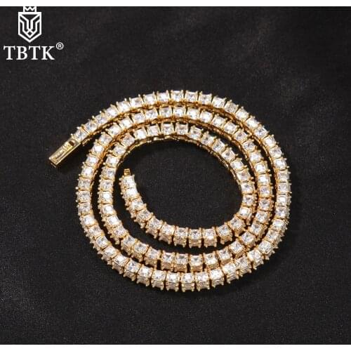 TBTK 6mm Iced Out Bling Square AAA Cubic Zirconia Paved Link Tennis Chain Choker Necklace Hiphop Brass Luxury Jewelry For Gift