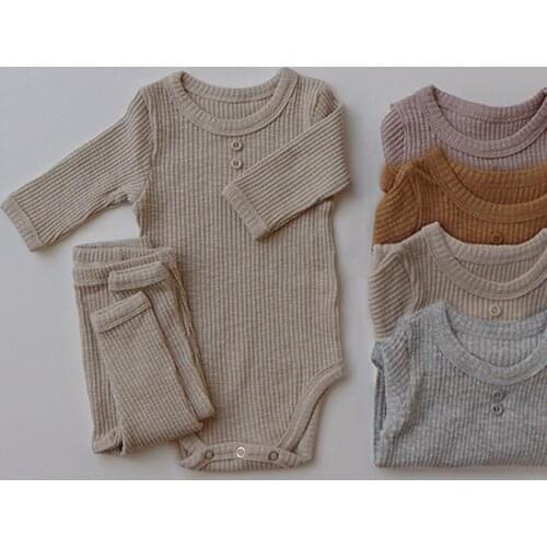 2021 Newborn Boys Girls Clothes Set Baby Toddler Knitted Suits Infant Bodysuits+Pants+Hat+Headband Cotton Outfits