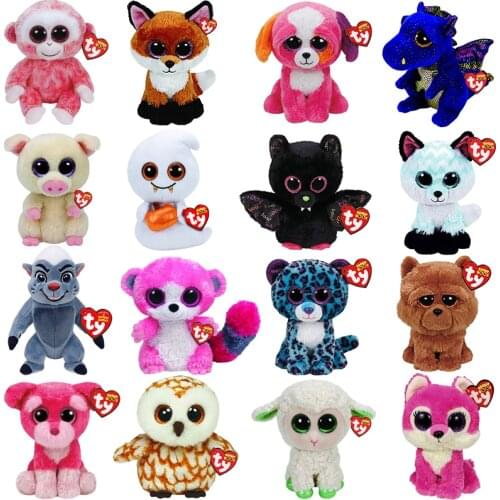 Ty Beanie Big Eyes Fox Bat Raccoon Sheep Wolf Monkey Ghost Dog Owl Leopard Soft Kids Plush Animal Doll Toy Child Birthday Gift