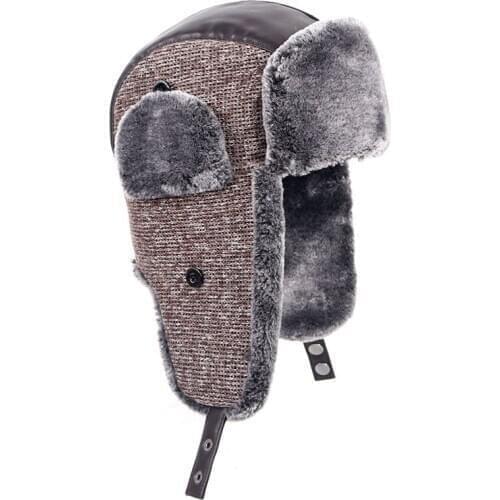 Ushanka Winter Bomber Hat Men Soviet 2020 Russia Autumn leather knitted Patchwork Designer gorro ruso Fur Earflap Hat