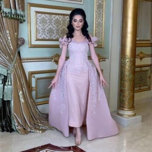 Evening Dress 2021 Light Purple With Train Off Shoulder Ruffle Crystal Beading Women Party Formal Gowns Custom Saudi Arabic
