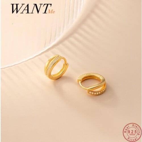 WANTME Genuine 925 Sterling Silver Hollow Double Row Zircon Charmng Stud Earrings for Women Fashion Unique Goethe Party Jewelry