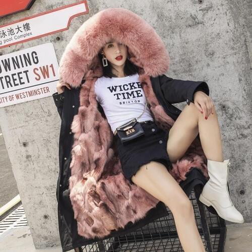 Real Fur Parkas Mujer Womens Coats Winter 2019 New Female Fox Fur Coat Detachable Middle Long Plus Size Jackets with Large Fur
