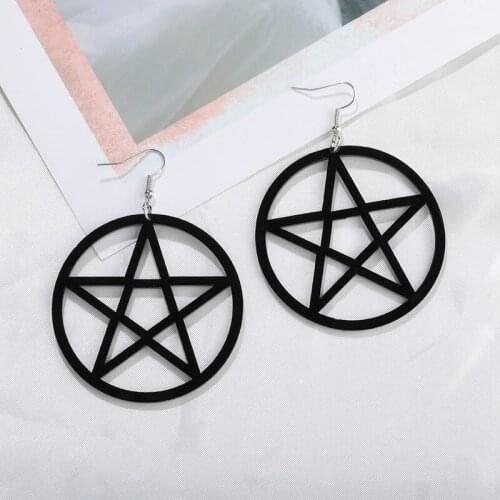 Punk Acrylic Large Star Earrings for Women Gothic Black Big Pentagram Round Drop Earring Fashion Statement Jewelry