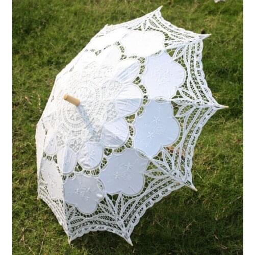 Free shipping New Vintage Lace Umbrella Handmade Cotton Embroidery Battenburg White Lace Parasol Umbrella Wedding Decor