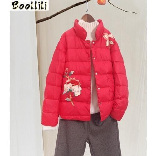 Boollili Winter Coat Women White Duck Down Jacket Women Clothes 2020 Vintage Embroidery Puffer Jacket Women Warm Park